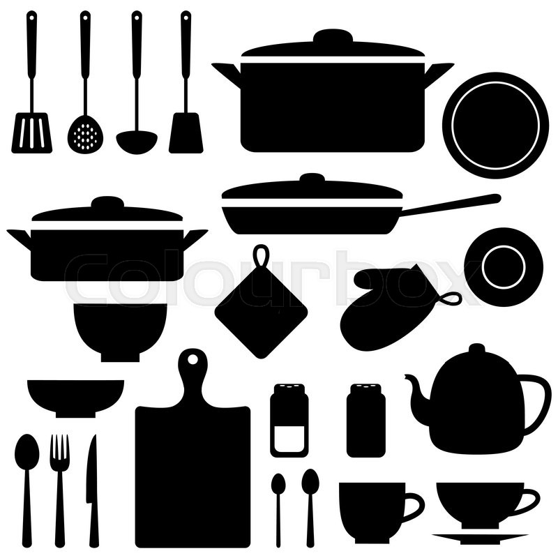 800x800 Vector Silhouettes Of Kitchen Tools And Utensil Stock Vector