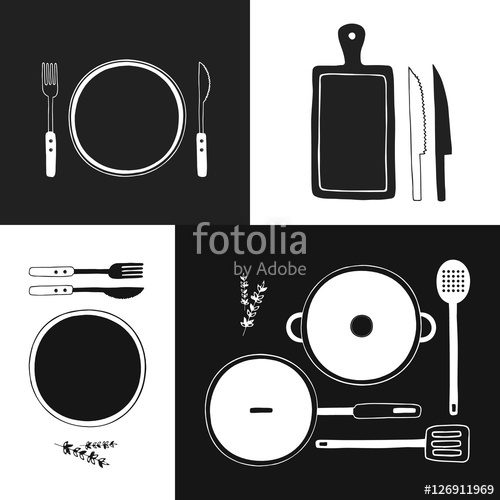 500x500 Cooking Utensils Vector Icon Set. Kitchen Utensils Collection
