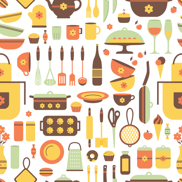 600x600 Kitchen Flat Pattern Background Vector Free Download