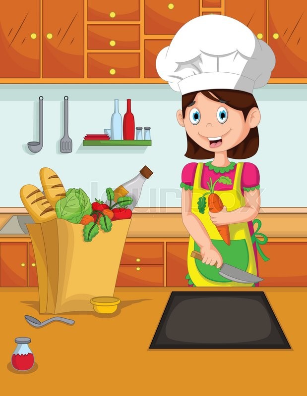 619x800 Vector Illustration Of Cute Mom Cartoon Cook In The Kitchen