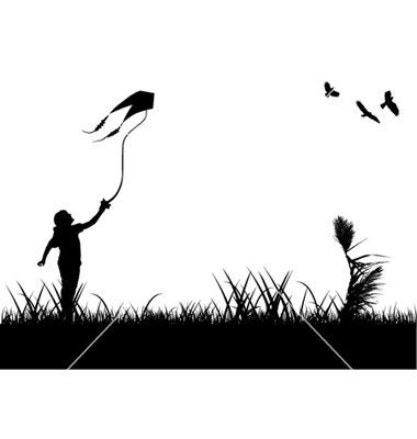 380x400 Kids Flying Kite Vector Art