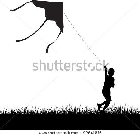 450x437 Silhouette Of Running Boy With Flying Kite. Vector Illustration