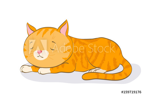 500x335 Sleeping Cute Little Cat. Cartoon Red Tabby Kitten. Vector