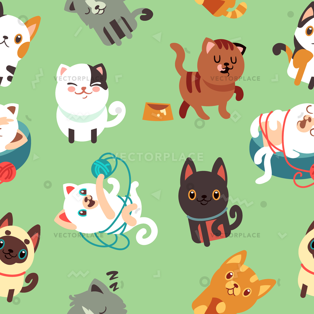 1000x1000 Cartoon Cats Kitten Seamless Background Pattern Vector