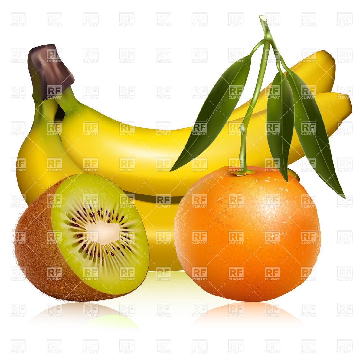 1200x1169 Tropical Fruits, Banana, Orange And Ripe Kiwi Vector Image