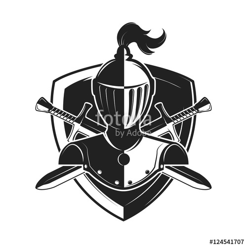 500x500 Knight Helmet With Two Swords And Shield Isolated On White Backg