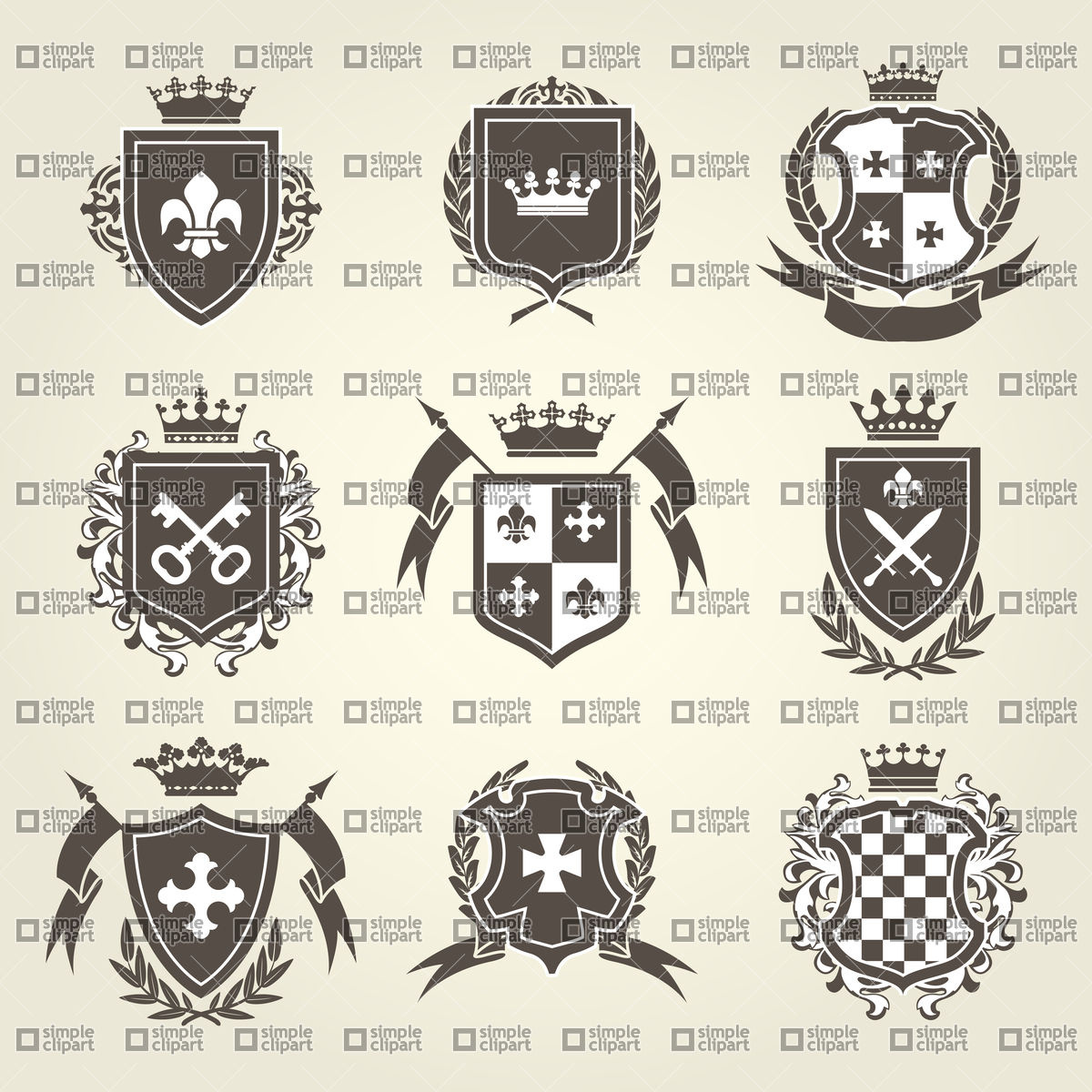 1200x1200 Knight Shields And Royal Coat Of Arms Set Vector Image