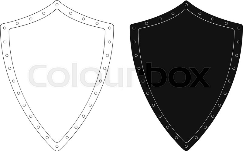 800x498 Medieval Knight Shield With Rivets. Contour Lines And Silhouette