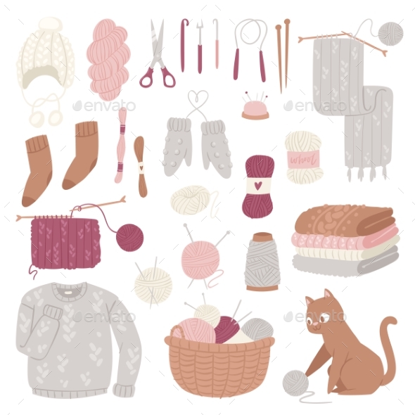 590x590 Knitting Needles Vector Wool Knitwear Or Knitted By Pantimetrok