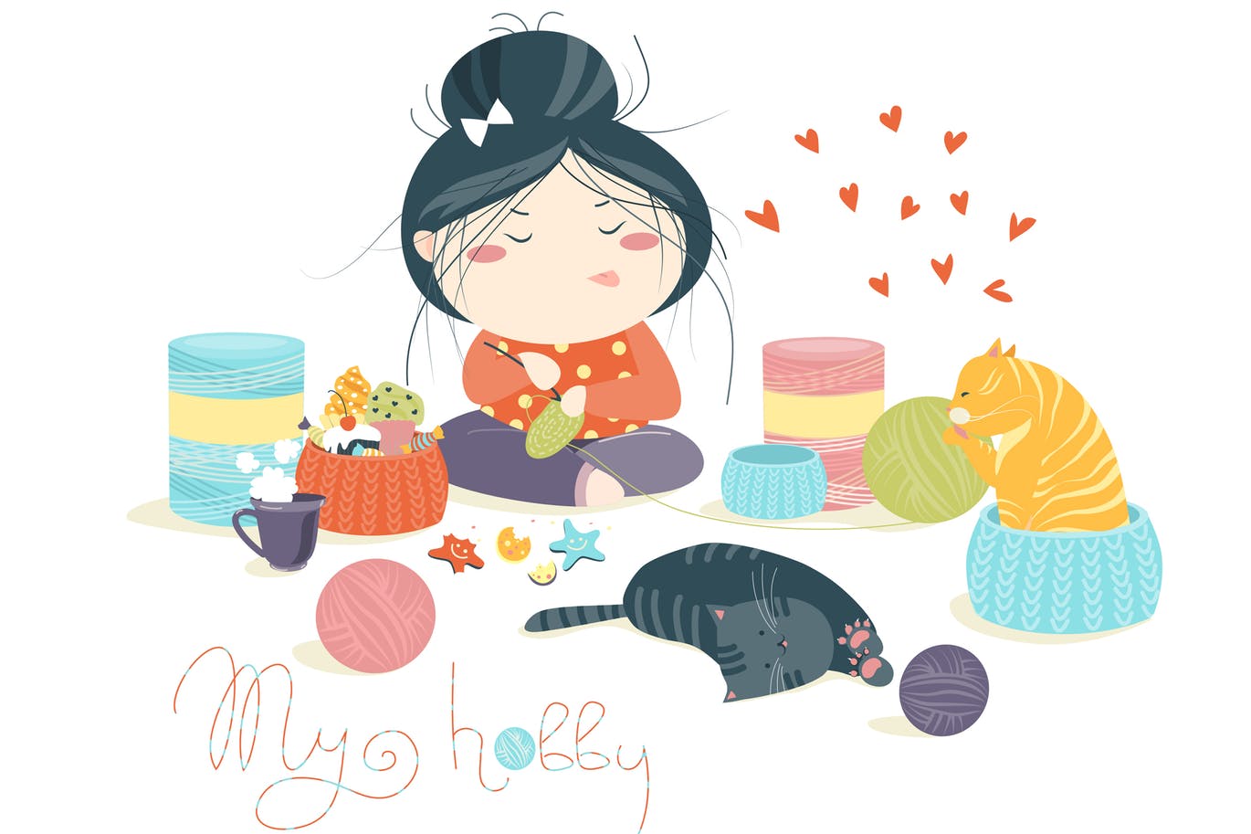 1370x913 Funny Pretty Girl Knitting. Vector Free Download Graphic Dl