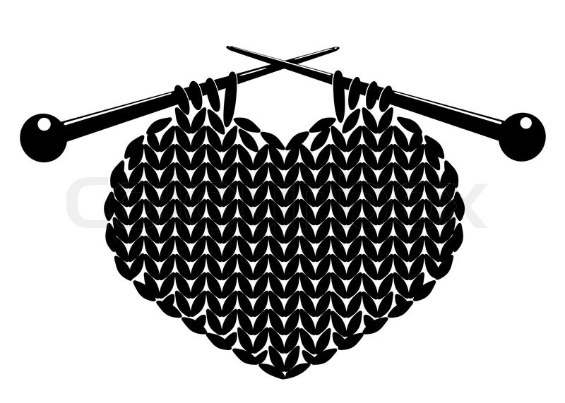 800x571 Silhouette Of Knitting Heart. Vector Illustration. Isolated On