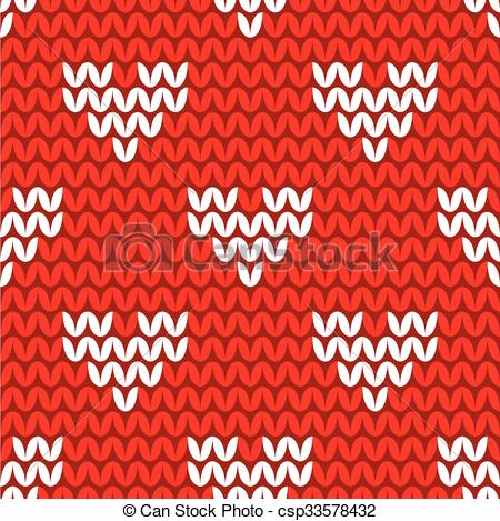 450x469 Tile Knitting Vector Pattern With White Hearts On Red Background.