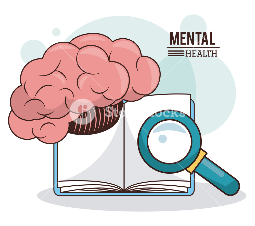 1000x890 Mental Health, Brain Book Magnifier Knowledge Vector Illustration