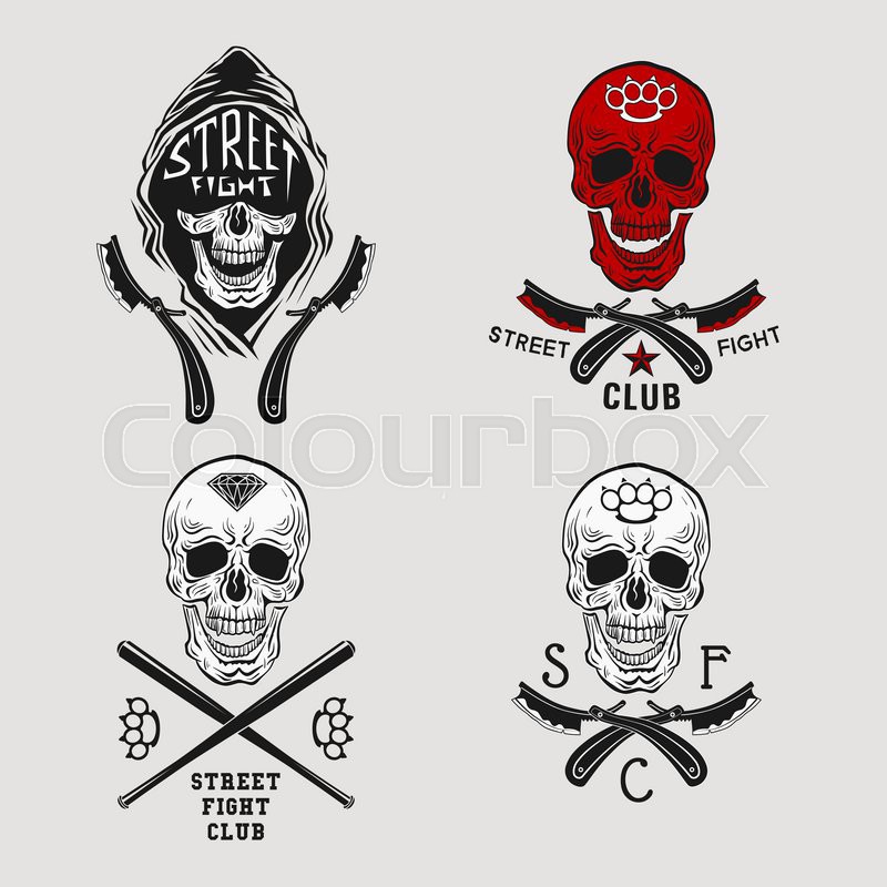 800x800 Vector Illustration Street Fight Emblem With Skull, Brass Knuckles