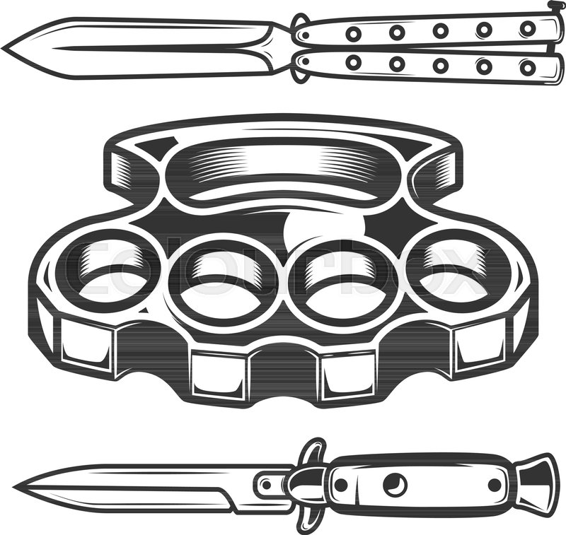 800x757 Brass Knuckles, Knives Isolated On White Background. Design