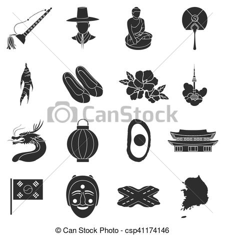 450x470 South Korea Set Icons In Black Style. Big Collection South Korea