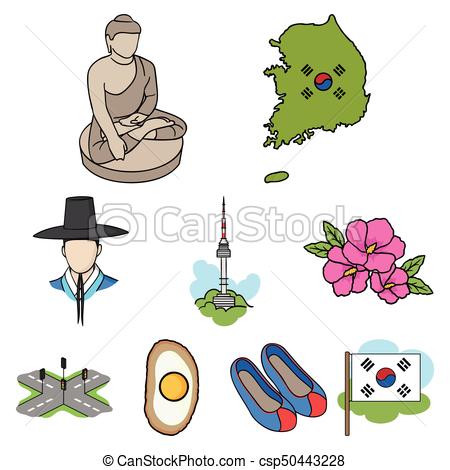 450x470 South Korea Set Icons In Cartoon Style. Big Collection Of South