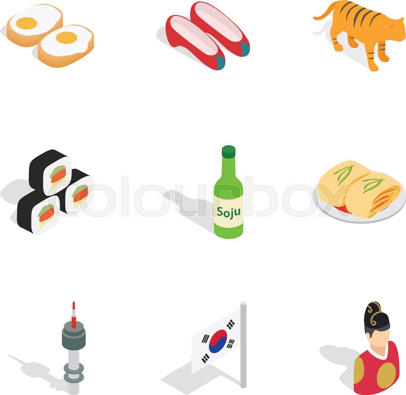 800x777 Symbols Of South Korea Icons Set. Isometric 3d Illustration Of 9