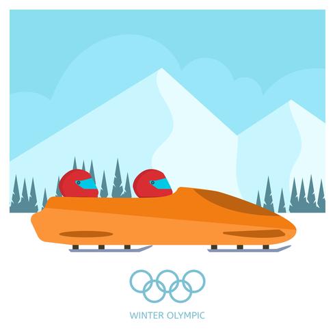 490x490 Flat Bobsleigh Winter Olympics Korea Vector Illustration