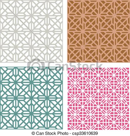 447x470 Seamless Line Pattern In Modern Korean Style, Vector.