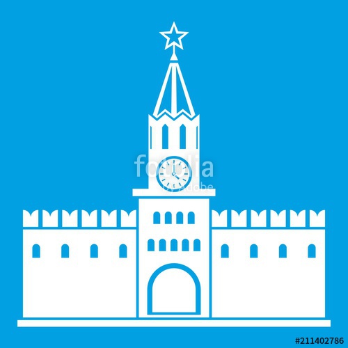 500x500 Russian Kremlin Icon White Isolated On Blue Background Vector