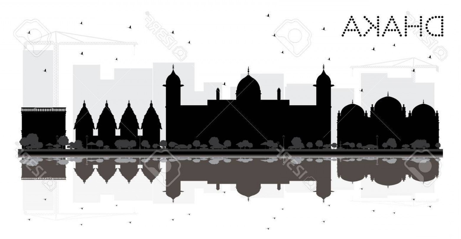 1560x808 Photostock Vector Dhaka City Skyline Black And White Silhouette