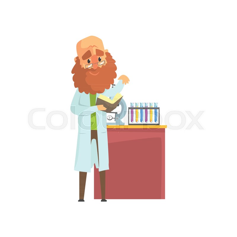 800x800 Bearded Scientist Man In Lab Coat Standing With Book In Hands