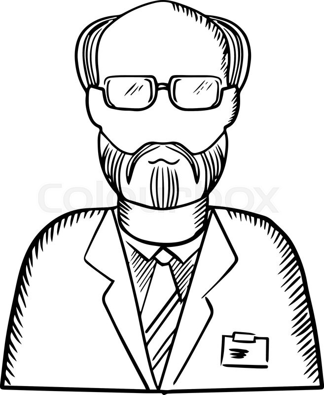 657x800 Scientist Sketch With Bearded Senior In Glasses And Lab Coat With