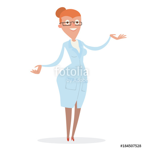 480x500 Vector Cartoon Image Of Woman Scientist With Red Hair Wearing