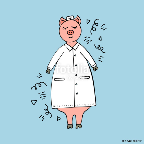 500x500 Vector Hand Drawn Funny Pig Doctor In A Lab Coat. Doodles. Stock