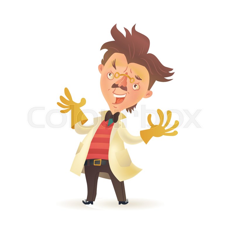 800x800 Bushy Haired Mad Professor Wearing Lab Coat And Raising Hands In