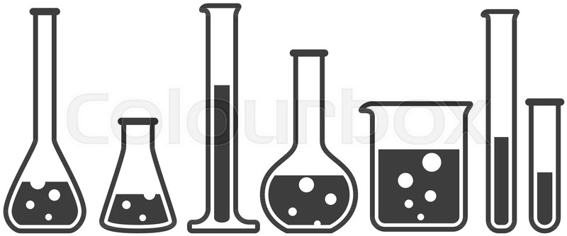 800x334 Laboratory Glassware Instruments Icons Set. Equipment For Chemical