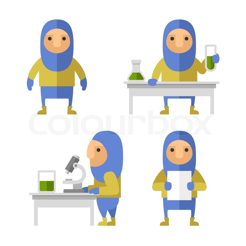 800x800 Set Of Scientist Characters In Lab. Vector Flat Style Illustration