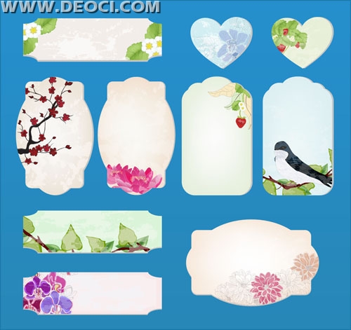 500x471 Free 10 Floral Decoration Notes Labels Vector Illustrator