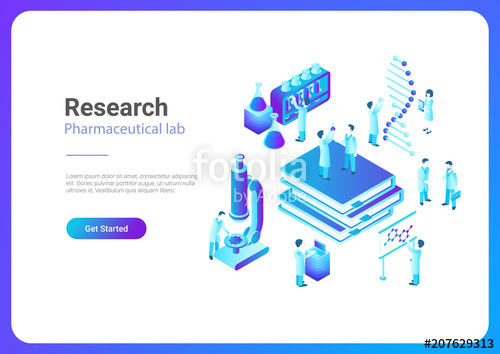 500x354 Isometric Flat Laboratory Vector. Microscope Test Tubes Dna Lab