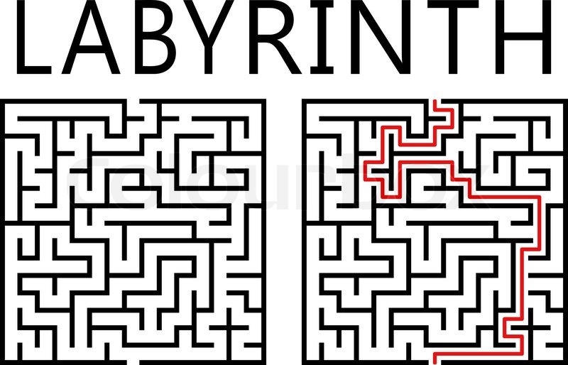 800x514 Vector Labyrinth With Solution On White Background Stock Vector