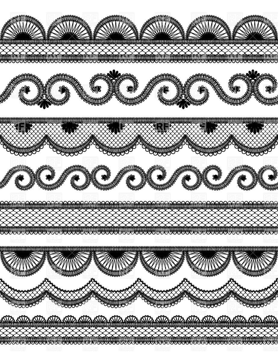 923x1200 Set Of Horyzontal Black Wavy Lace Borders, Vector Image Vector