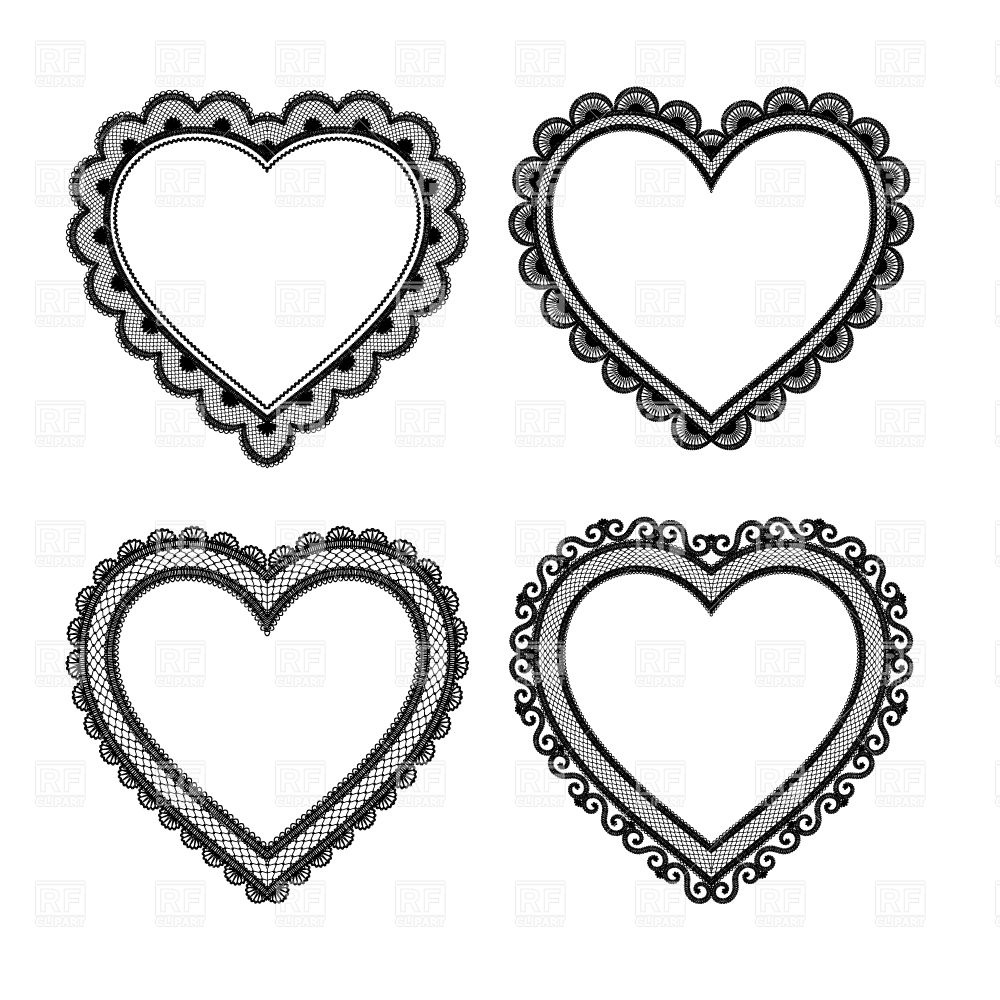 1000x1000 Set Of Black Lace Hearts Vector Image Vector Artwork Of Design