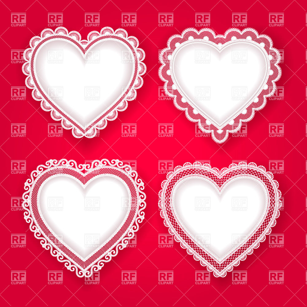 1000x1000 Set Of White Hearts With Lace Decorations Vector Image Vector