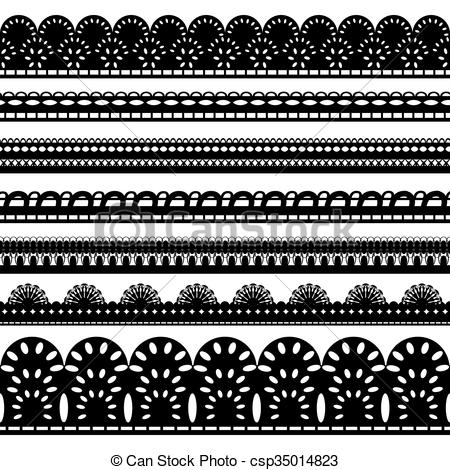 450x470 Seven Black Ribbons. Set Of Seven Seamless Black Lace Ribbon