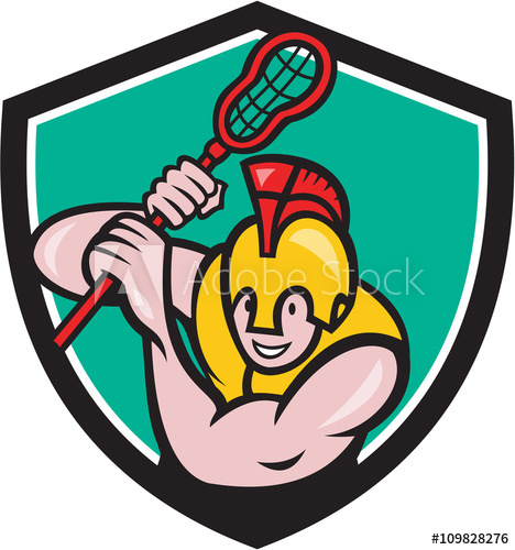 468x500 Gladiator Lacrosse Player Stick Crest Cartoon