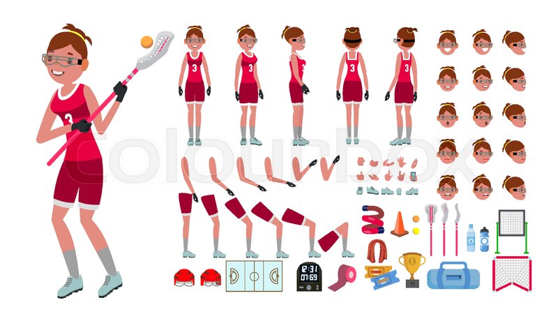 800x450 Lacrosse Player Female Vector. Animated Character Creation Set
