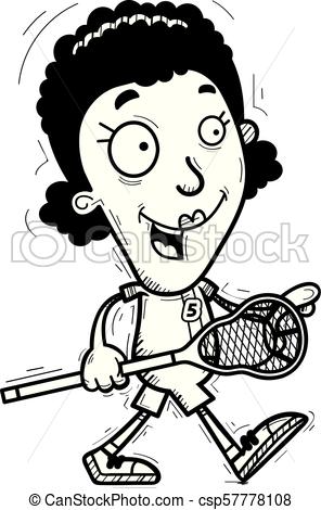 296x470 Cartoon Black Lacrosse Player Walking. A Cartoon Illustration Of A