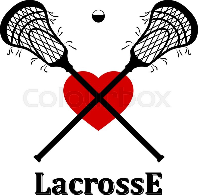 800x788 Crossed Lacrosse Stick, Ball And Heart. Vector Illustration