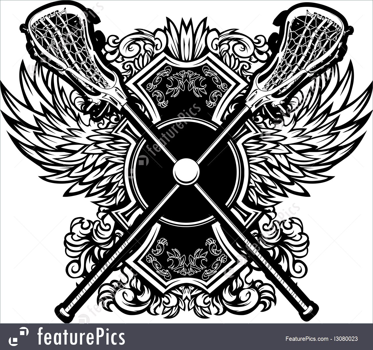 1300x1219 Lacrosse Sticks Ornate Graphic Vector Template