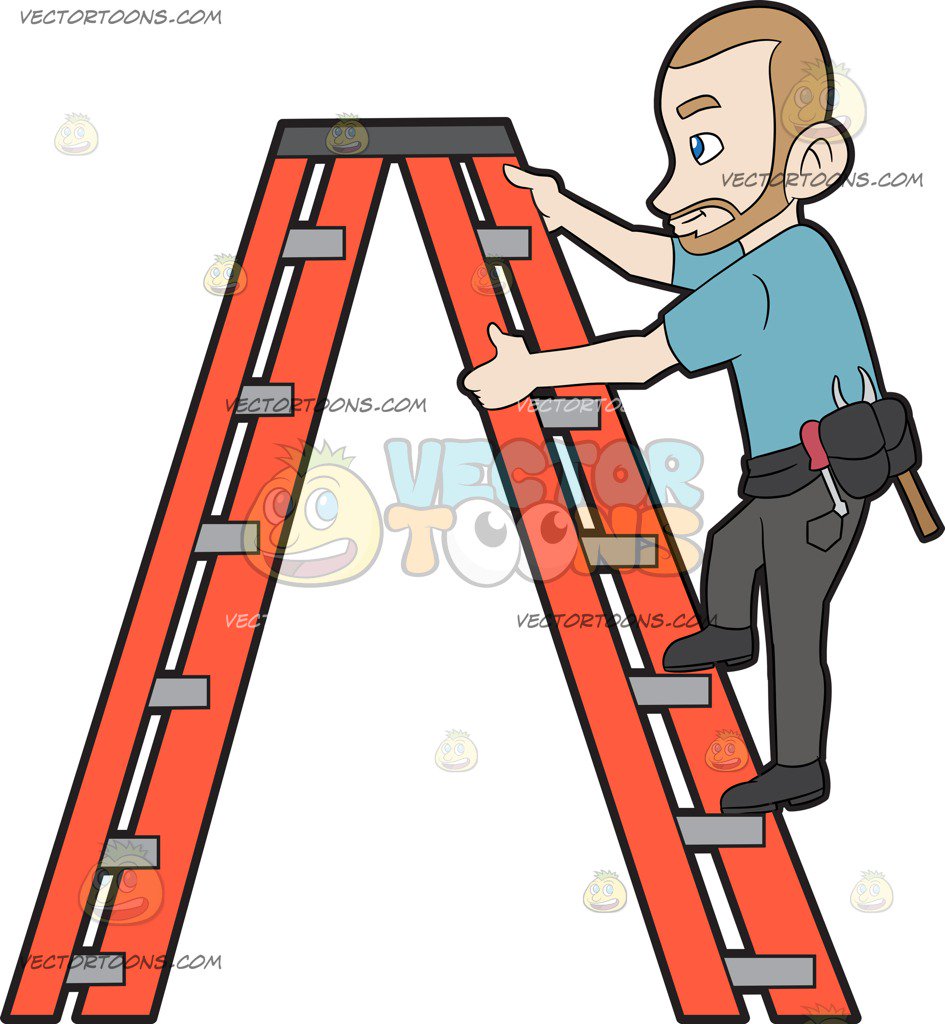 945x1024 A Construction Worker Climbing Up The Ladder Clipart By Vector Toons