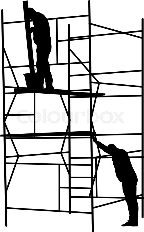 496x800 Silhouette Worker Climbing The Ladder. Vector Illustration