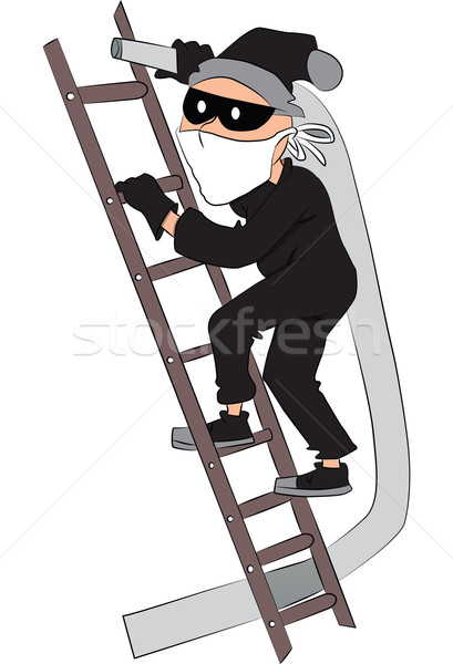 409x600 Vector Of Thief With Pipe On Ladder. Vector Illustration Patrick