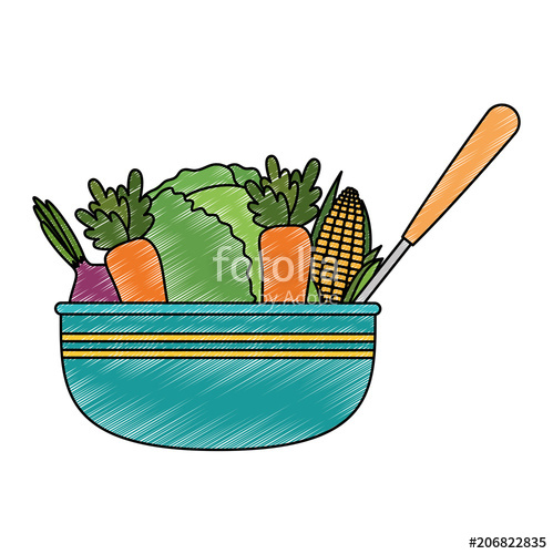 499x500 Vegetables In Kitchen Bowl With Ladle Vector Illustration Design