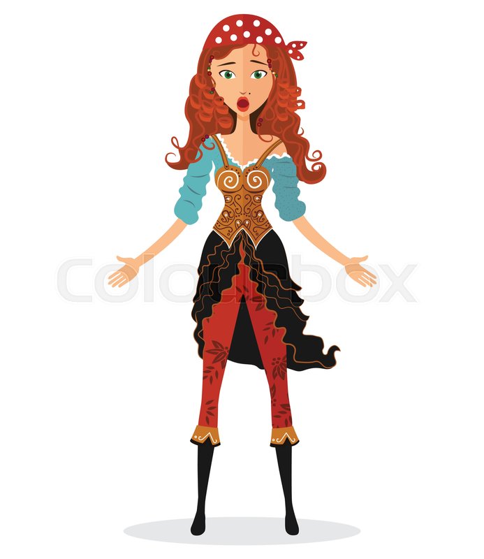 693x800 Funny Dumbfounded Young Pirate Girl. Cartoon Astonished Woman